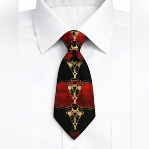Vtg OTTIMO UOMO Red and Black Floral Patterned Silk Tie